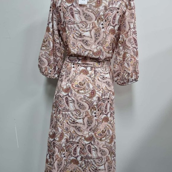 Pink Paisley Long Sleeve Button Down Shirt Midi Dress - Picture 5 of 8